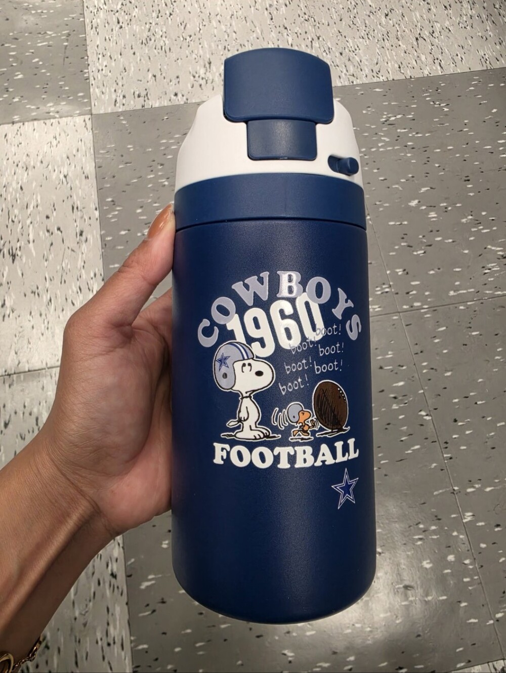 Peanuts Navy Blue & White Cowboys 1960 Football Water Bottle with Snoopy